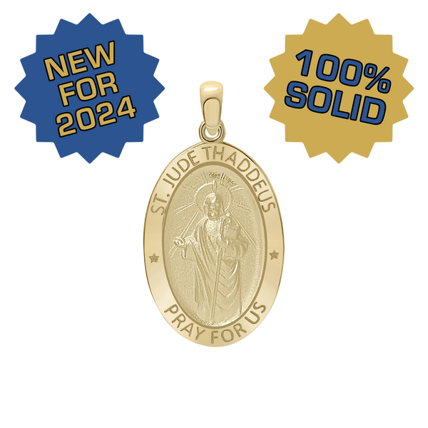 14K Gold Oval Saint Jude Thaddeus Medallion (3/4 inch - 7/8 inch)