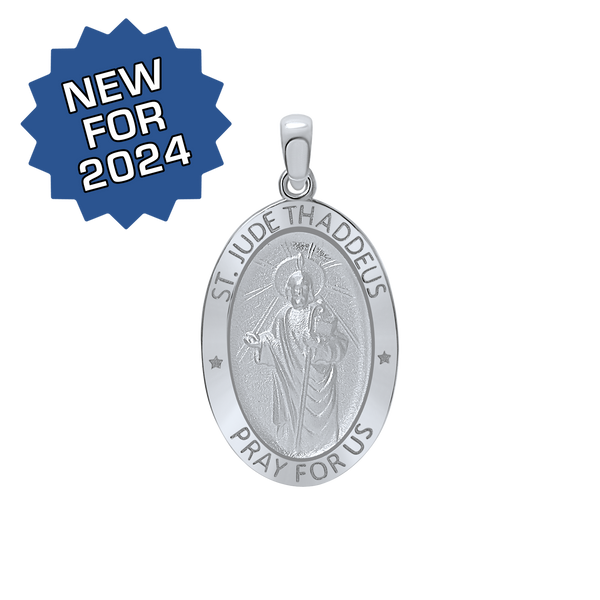 Sterling Silver Oval Saint Jude Thaddeus Medallion (3/4 inch - 7/8 inch)