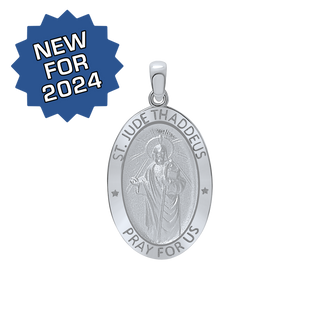 Sterling Silver Oval Saint Jude Thaddeus Medallion (3/4 inch - 7/8 inch)