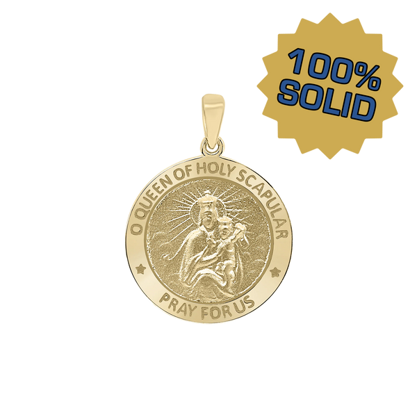 14K Gold Round Queen of the Holy Scapular Medallion (3/4 inch)