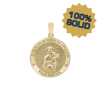 14K Gold Round Queen of the Holy Scapular Medallion (3/4 inch)