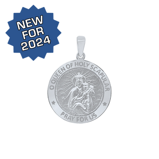 Sterling Silver Round Queen of the Holy Scapular Medallion (3/4 inch)