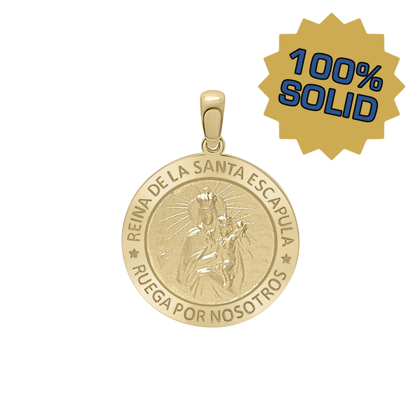 14K Gold Round Reina del el Santo Escápulario Medallion (3/4 inch)