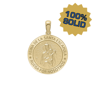 14K Gold Round Reina del el Santo Escápulario Medallion (3/4 inch)