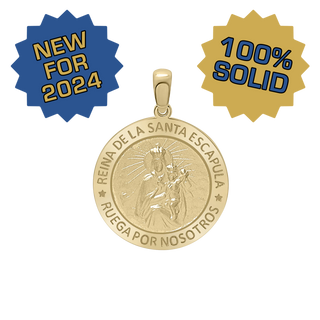 14K Gold Round Reina del el Santo Escápulario Medallion (3/4 inch)
