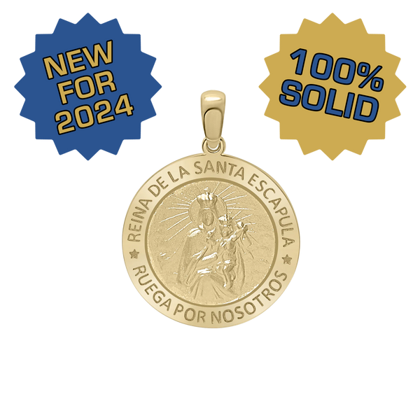 14K Gold Round Reina del el Santo Escápulario Medallion (3/4 inch)