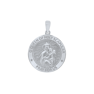 Sterling Silver Round Queen of the Holy Scapular Medallion (3/4 inch)