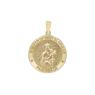 14K Gold Round Queen of the Holy Scapular Medallion (3/4 inch)