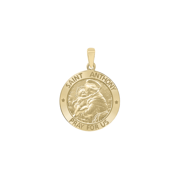 14K Gold Round Saint Anthony Medallion (5/8 inch - 3/4 inch)