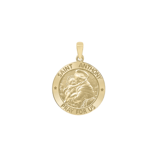 14K Gold Round Saint Anthony Medallion (5/8 inch - 3/4 inch)