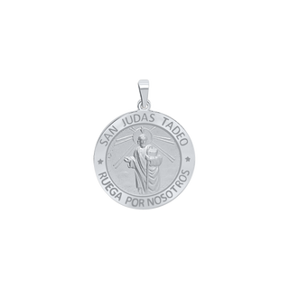 Sterling Silver Round San Judas Tadeo Medallion (3/4 inch - 1 inch)