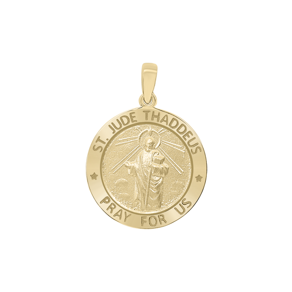 14K Gold Round Saint Jude Thaddeus Medallion (3/4 inch - 1 inch)