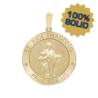 14K Gold Round Saint Jude Thaddeus Medallion (3/4 inch - 1 inch)