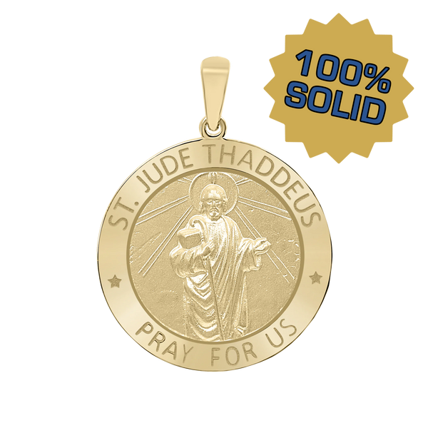 14K Gold Round Saint Jude Thaddeus Medallion (3/4 inch - 1 inch)