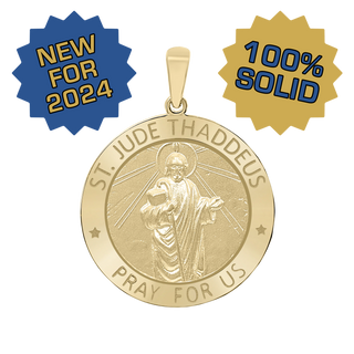 14K Gold Round Saint Jude Thaddeus Medallion (3/4 inch - 1 inch)