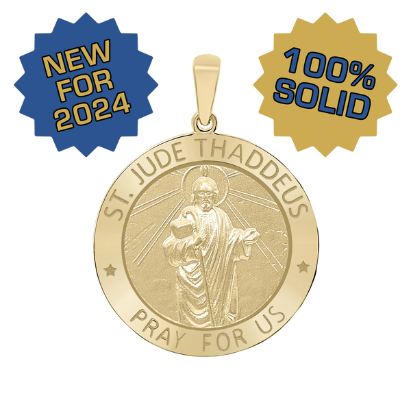 14K Gold Round Saint Jude Thaddeus Medallion (3/4 inch - 1 inch)