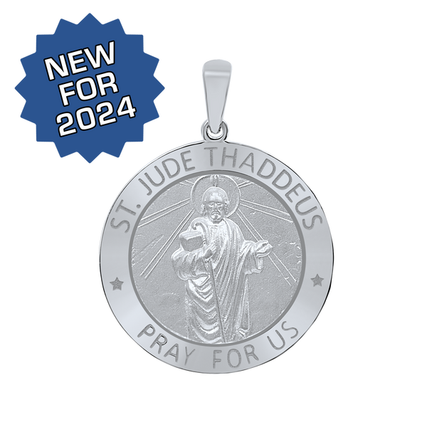 Sterling Silver Round Saint Jude Thaddeus Medallion (3/4 inch - 1 inch)