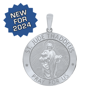 Sterling Silver Round Saint Jude Thaddeus Medallion (3/4 inch - 1 inch)