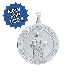 Sterling Silver Round San Judas Tadeo Medallion (3/4 inch - 1 inch)