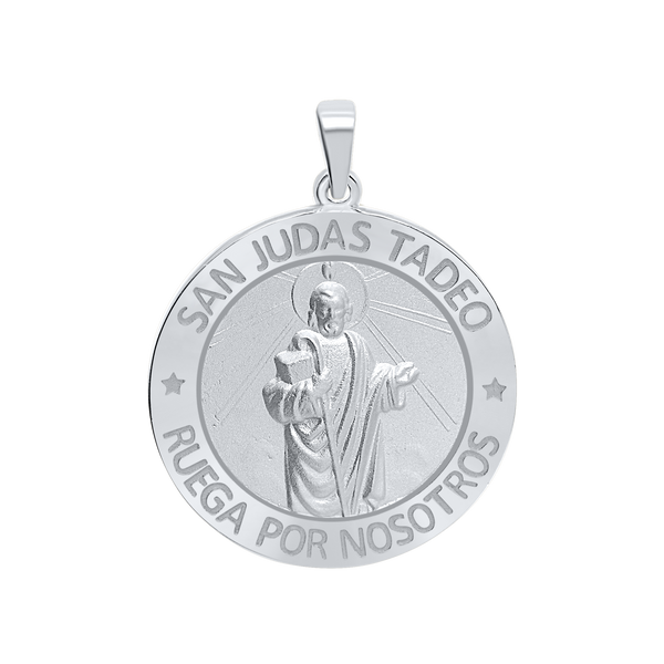 Sterling Silver Round San Judas Tadeo Medallion (3/4 inch - 1 inch)