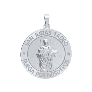 Sterling Silver Round San Judas Tadeo Medallion (3/4 inch - 1 inch)