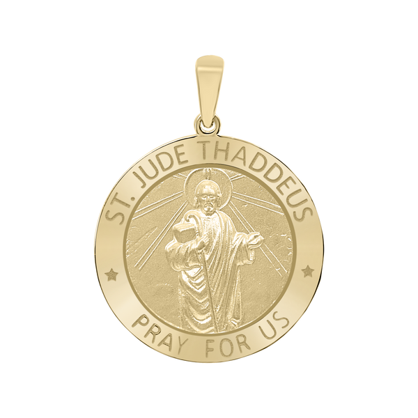 14K Gold Round Saint Jude Thaddeus Medallion (3/4 inch - 1 inch)