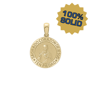 14K Gold Round Sagrado Corazon de Jesus Medallion (5/8 inch)