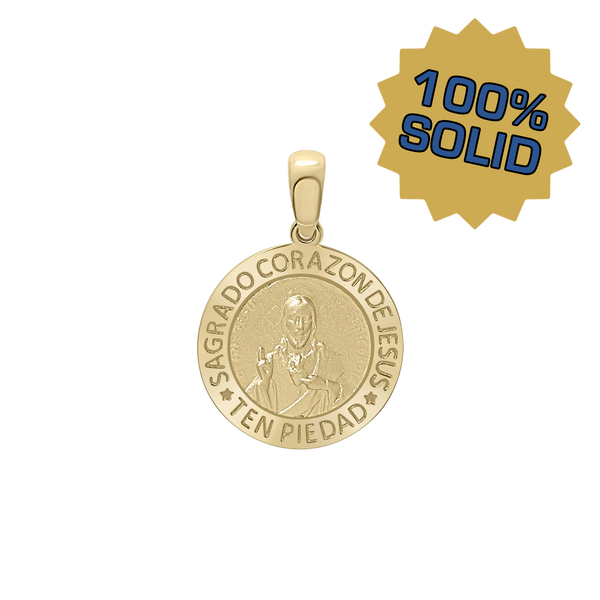 14K Gold Round Sagrado Corazon de Jesus Medallion (5/8 inch)