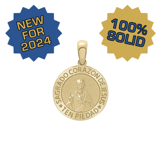 14K Gold Round Sagrado Corazon de Jesus Medallion (5/8 inch)