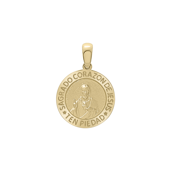 14K Gold Round Sagrado Corazon de Jesus Medallion (5/8 inch)