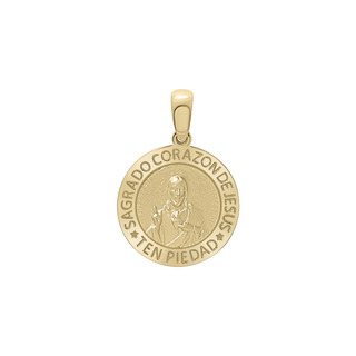 14K Gold Round Sagrado Corazon de Jesus Medallion (5/8 inch)