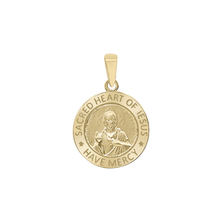 14K Gold Round Sacred Heart of Jesus Medallion (5/8 inch - 1 inch)