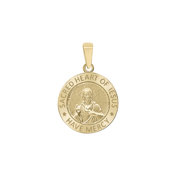 14K Gold Round Sacred Heart of Jesus Medallion (5/8 inch - 1 inch)