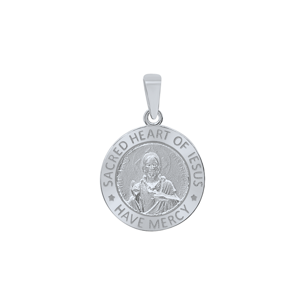 Sterling Silver Round Sacred Heart of Jesus Medallion (5/8 inch - 1 inch)