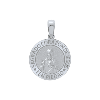 Sterling Silver Round Sagrado Corazon de Jesus Medallion (3/4 inch - 1 inch)