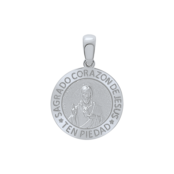 Sterling Silver Round Sagrado Corazon de Jesus Medallion (3/4 inch - 1 inch)