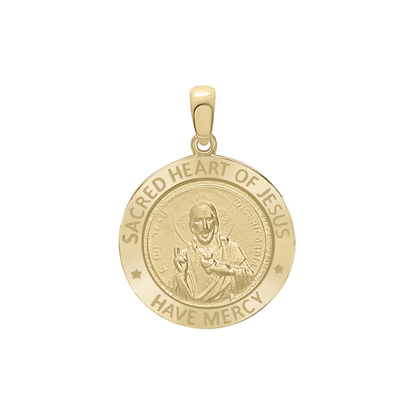 14K Gold Round Sacred Heart of Jesus Medallion (5/8 inch - 1 inch)