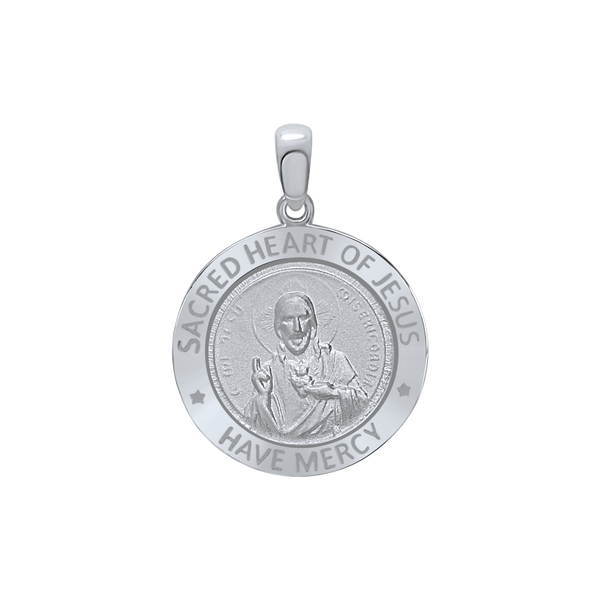 Sterling Silver Round Sacred Heart of Jesus Medallion (5/8 inch - 1 inch)