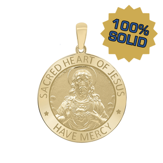 14K Gold Round Sacred Heart of Jesus Medallion (5/8 inch - 1 inch)