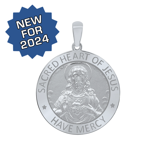 Sterling Silver Round Sacred Heart of Jesus Medallion (5/8 inch - 1 inch)