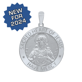 Sterling Silver Round Sacred Heart of Jesus Medallion (5/8 inch - 1 inch)