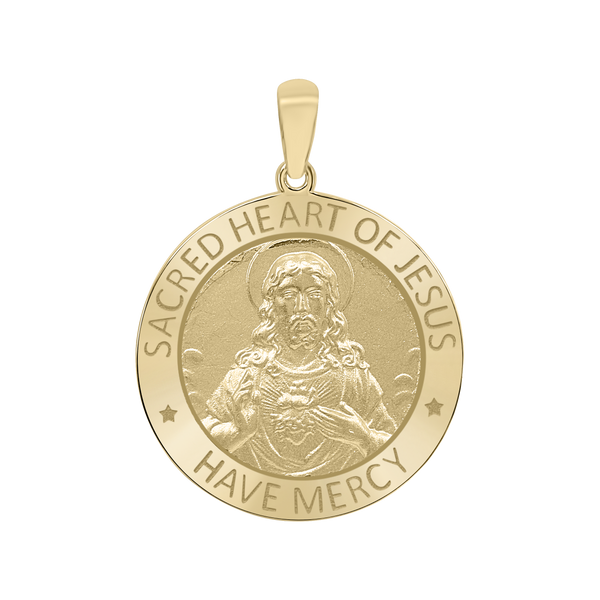 14K Gold Round Sacred Heart of Jesus Medallion (5/8 inch - 1 inch)