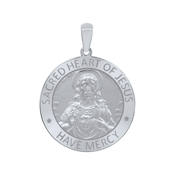 Sterling Silver Round Sacred Heart of Jesus Medallion (5/8 inch - 1 inch)