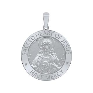 Sterling Silver Round Sacred Heart of Jesus Medallion (5/8 inch - 1 inch)