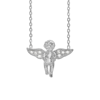 Small Angel Necklace with Cubic Zirconia in Sterling Silver (14 x 16 mm)