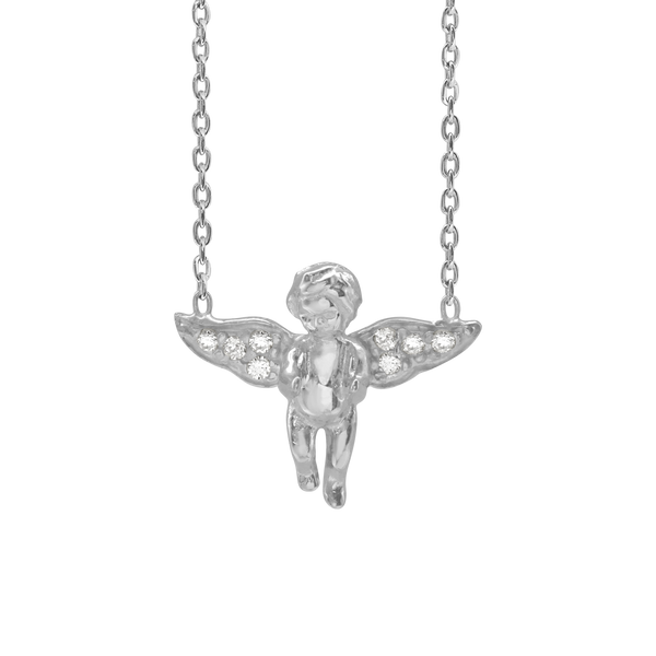 Small Angel Necklace with Cubic Zirconia in Sterling Silver (14 x 16 mm)