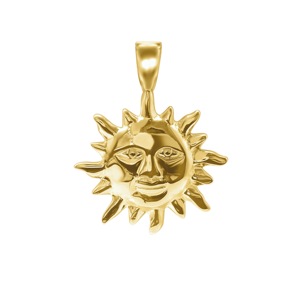 Sun with Face Charm in Sterling Silver (30 x 24mm)