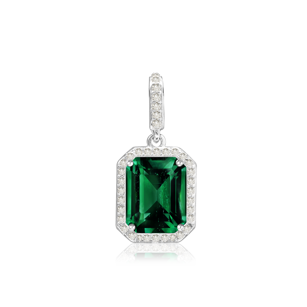 Emerald Four Prong Halo Pendant in Sterling Silver (5.00 x 3.00 mm - 12.00 x 10.00 mm)