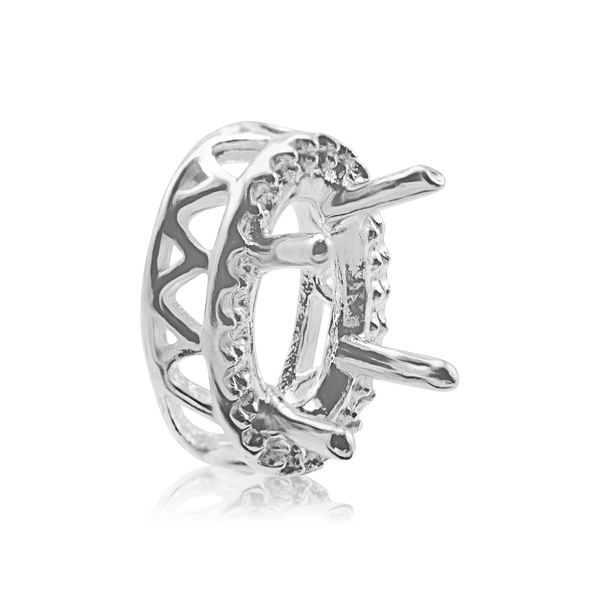 Oval Four Prong Double Halo Pendant in Sterling Silver (7.00 x 5.00 mm - 12.00 x 10.00 mm)