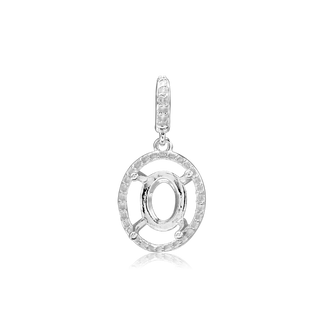 Oval Four Prong Halo Pendant in Sterling Silver (6.00 x 4.00 mm - 12.00 x 10.00 mm)